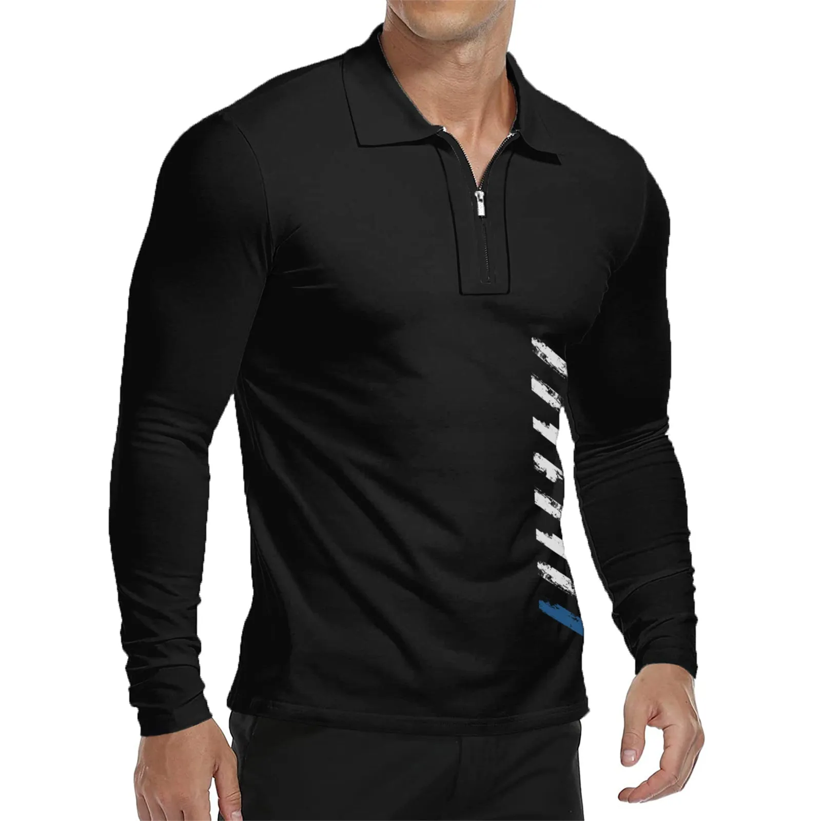 USA FLAG ZIPPER QUICK DRY GRAPHIC  LONG SLEEVE POLO SHIRT