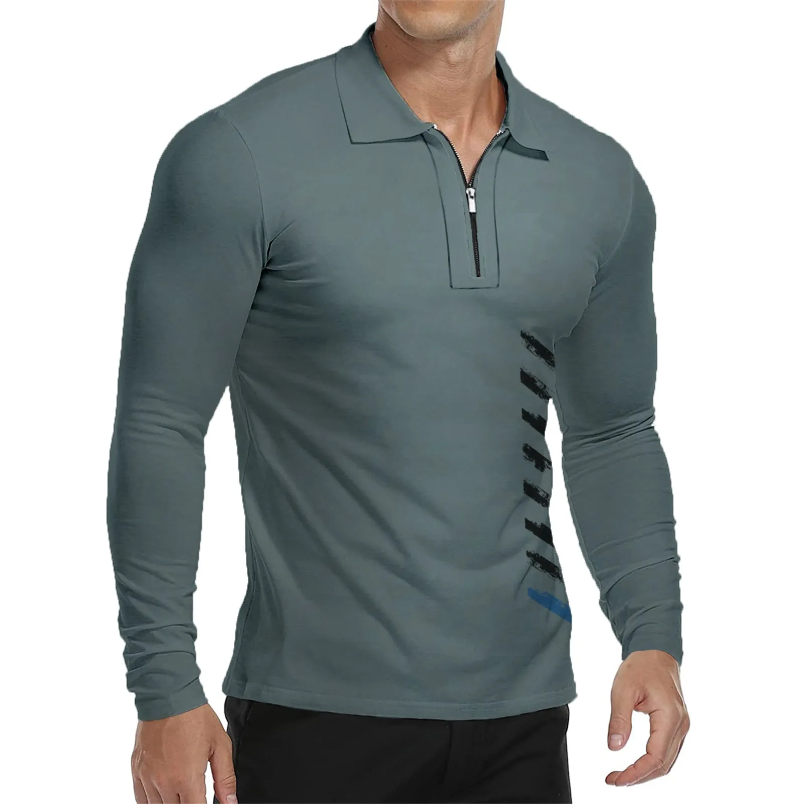 USA FLAG ZIPPER QUICK DRY GRAPHIC  LONG SLEEVE POLO SHIRT