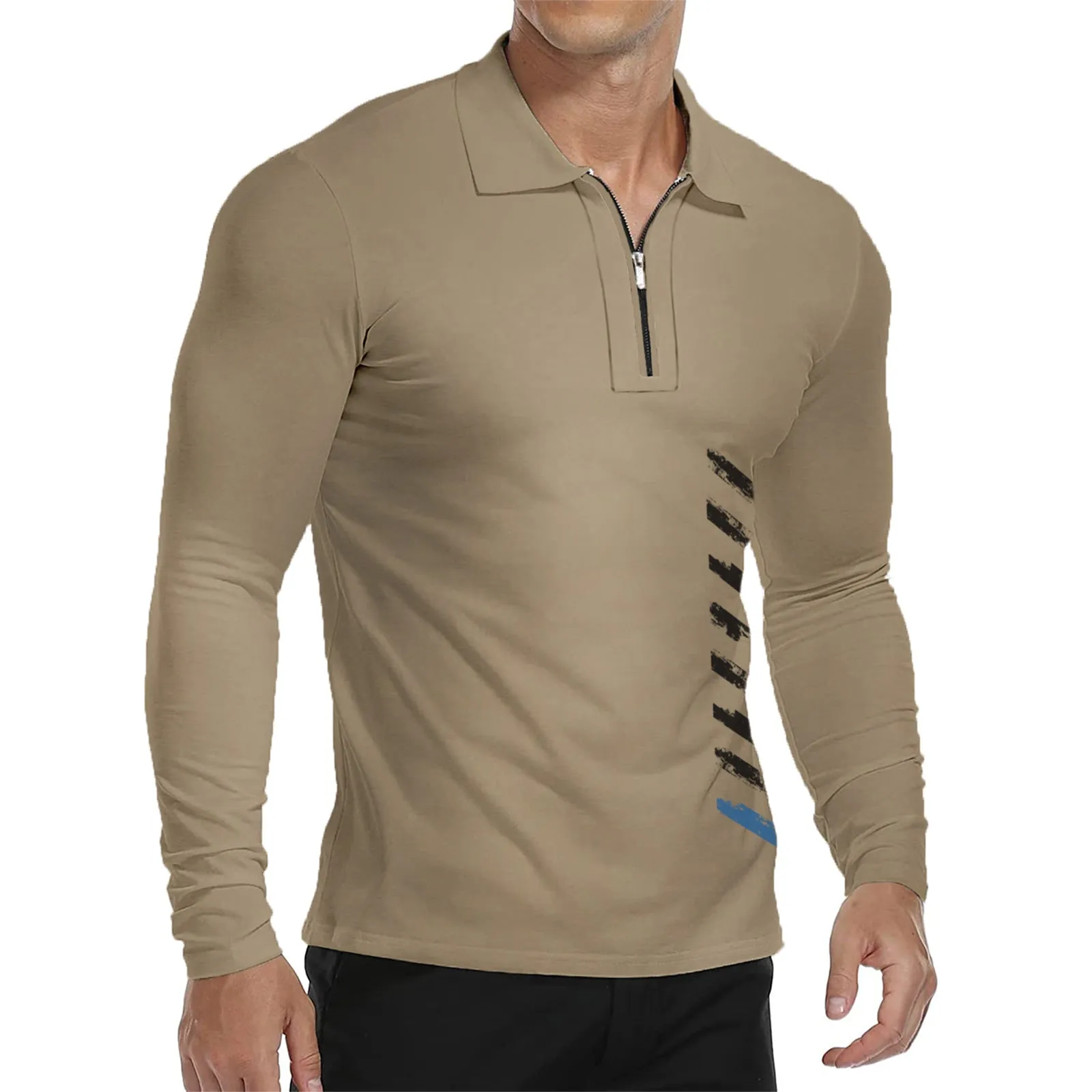 USA FLAG ZIPPER QUICK DRY GRAPHIC  LONG SLEEVE POLO SHIRT