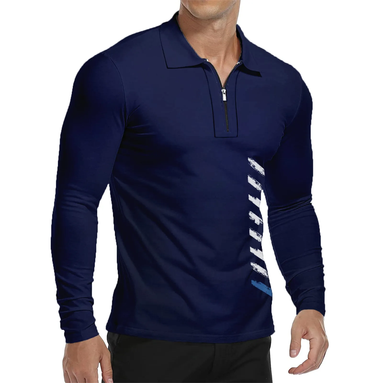 USA FLAG ZIPPER QUICK DRY GRAPHIC  LONG SLEEVE POLO SHIRT