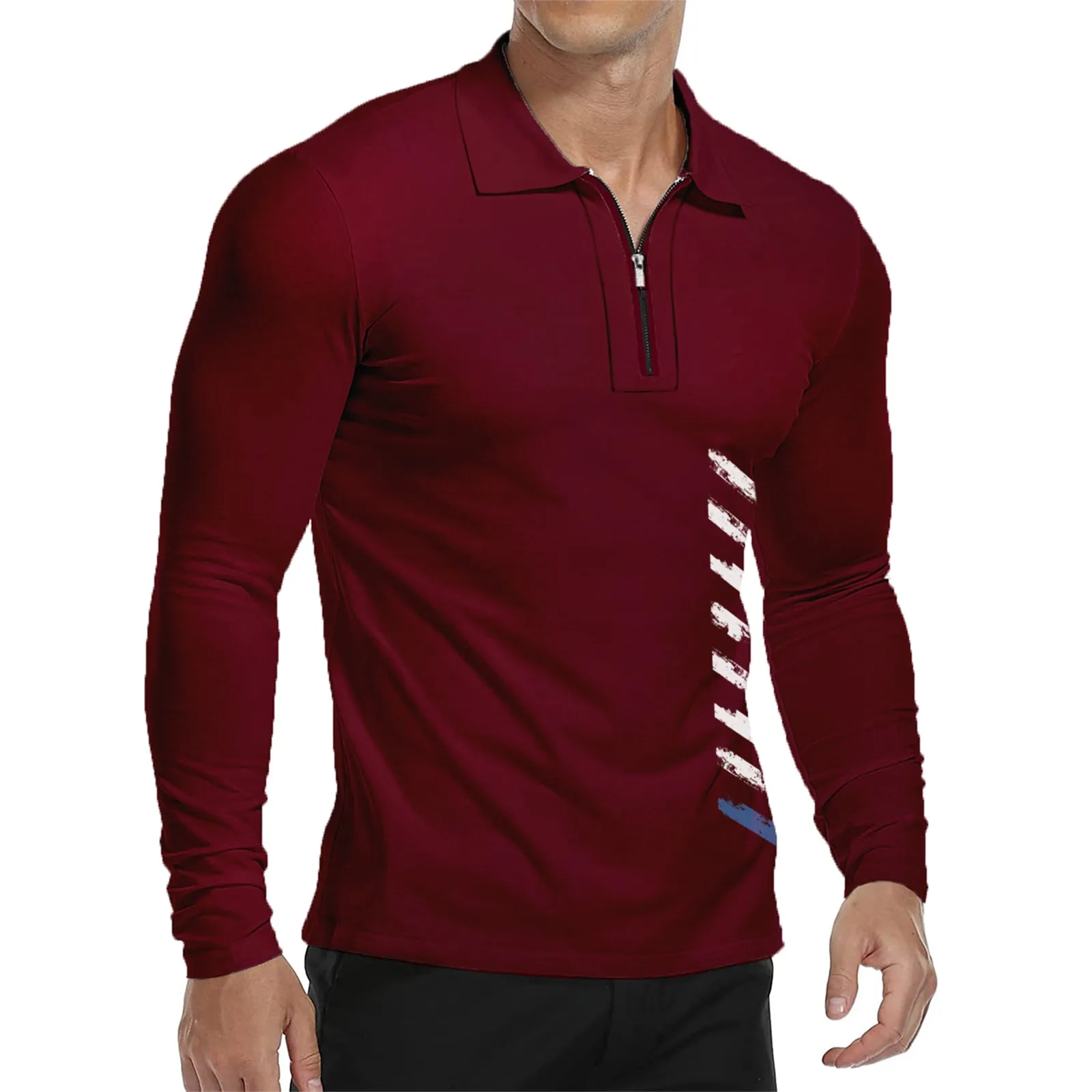 USA FLAG ZIPPER QUICK DRY GRAPHIC  LONG SLEEVE POLO SHIRT