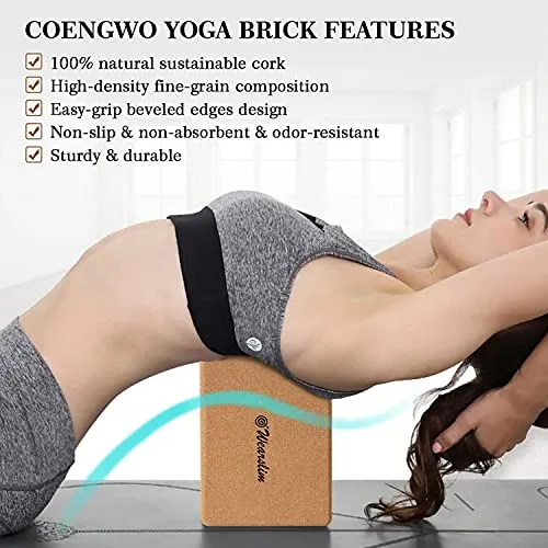 Wearslim Women's and Men's Cork Premium High Density Non-Slip Exercise Yoga Bricks, Lightweight, Odour-Resistant and Moisture-Proof, Perfect Yoga Equipment (23.7 x 14 x 9 cm, Brown)