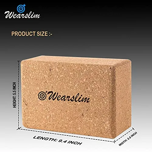 Wearslim Women's and Men's Cork Premium High Density Non-Slip Exercise Yoga Bricks, Lightweight, Odour-Resistant and Moisture-Proof, Perfect Yoga Equipment (23.7 x 14 x 9 cm, Brown)