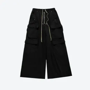 Wide-Leg Drawstring Multi-Pocket Cargo Pants
