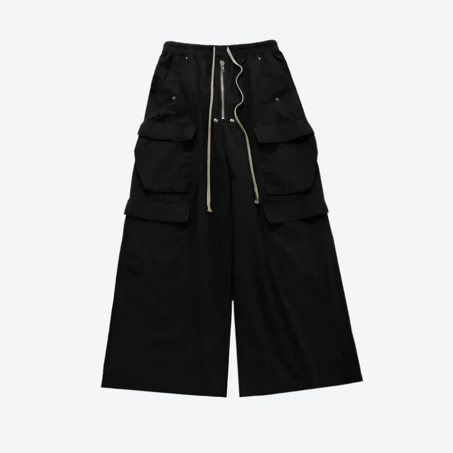 Wide-Leg Drawstring Multi-Pocket Cargo Pants
