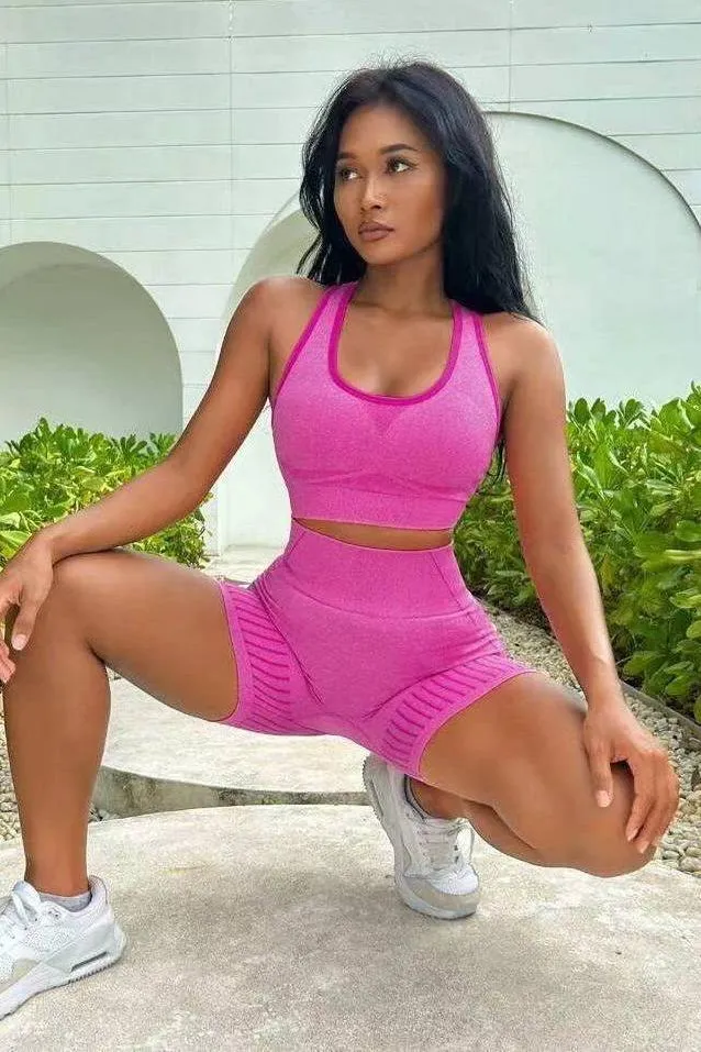 Women seamless bra butt shorts yoga sets
