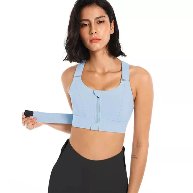 Women's Plus Size Sports Bra Crop Top Adjustable Lifting Yoga Vest Front Zipper Adjustable Straps Gym Fitness Athletic Brassiere Top