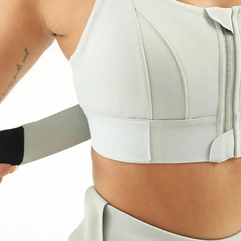 Women's Plus Size Sports Bra Crop Top Adjustable Lifting Yoga Vest Front Zipper Adjustable Straps Gym Fitness Athletic Brassiere Top