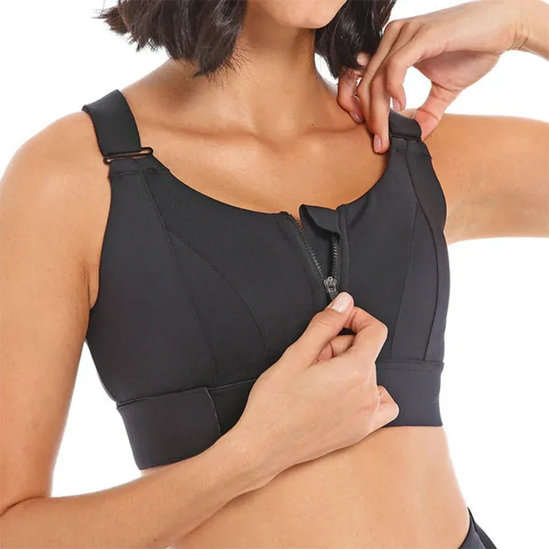 Women's Plus Size Sports Bra Crop Top Adjustable Lifting Yoga Vest Front Zipper Adjustable Straps Gym Fitness Athletic Brassiere Top