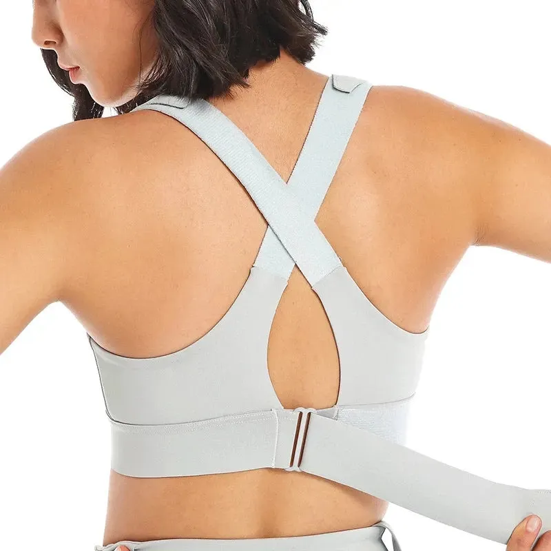 Women's Plus Size Sports Bra Crop Top Adjustable Lifting Yoga Vest Front Zipper Adjustable Straps Gym Fitness Athletic Brassiere Top