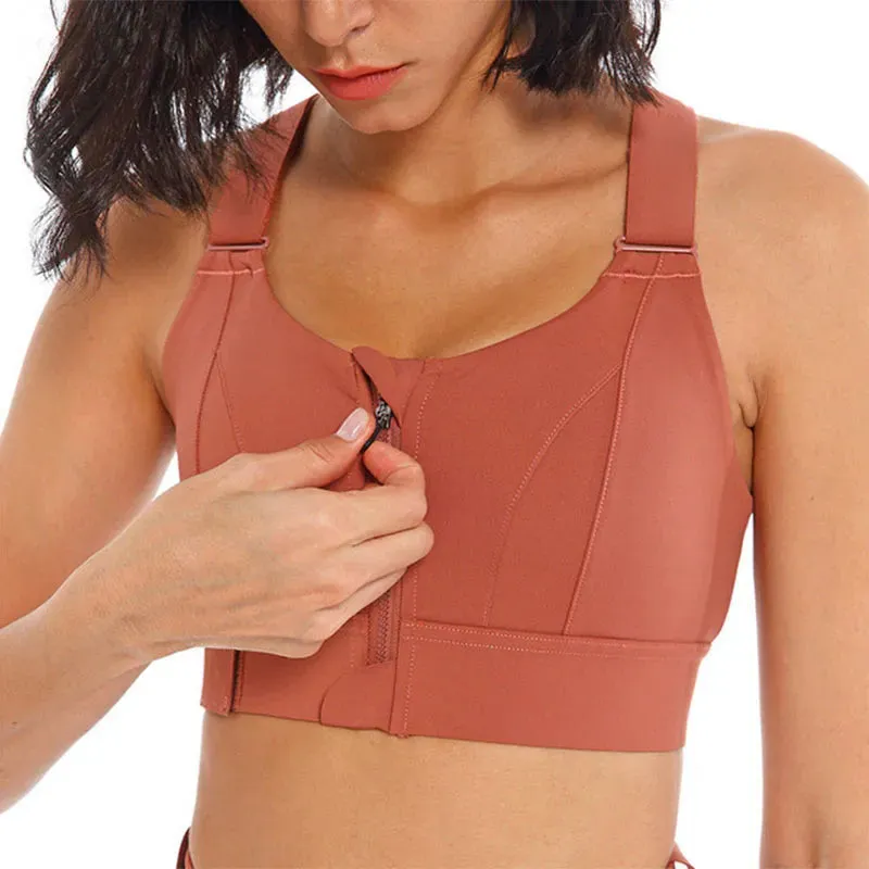 Women's Plus Size Sports Bra Crop Top Adjustable Lifting Yoga Vest Front Zipper Adjustable Straps Gym Fitness Athletic Brassiere Top