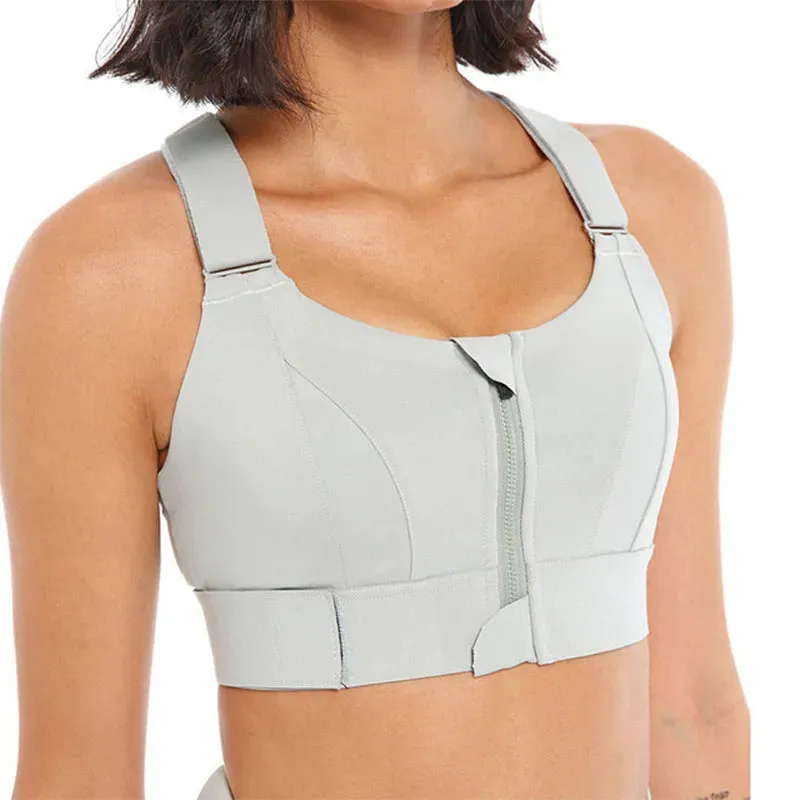 Women's Plus Size Sports Bra Crop Top Adjustable Lifting Yoga Vest Front Zipper Adjustable Straps Gym Fitness Athletic Brassiere Top