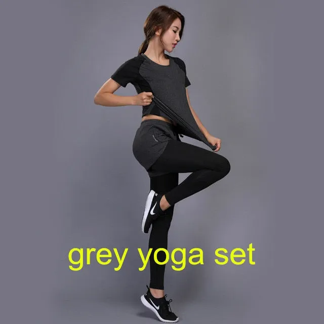 Women's Sportswear Yoga Set Fitness Gym Clothes Running Tennis Shirt AND Pants Yoga Leggings Jogging Workout Sport Suit