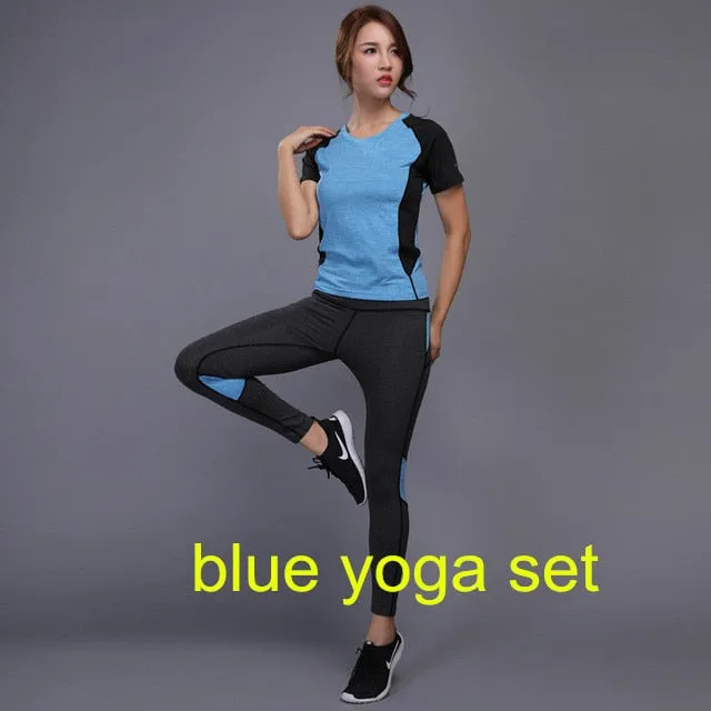 Women's Sportswear Yoga Set Fitness Gym Clothes Running Tennis Shirt AND Pants Yoga Leggings Jogging Workout Sport Suit