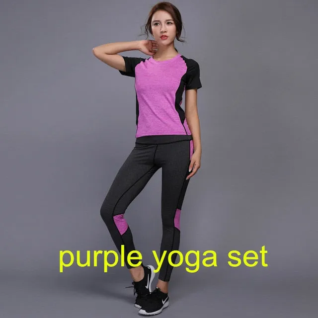 Women's Sportswear Yoga Set Fitness Gym Clothes Running Tennis Shirt AND Pants Yoga Leggings Jogging Workout Sport Suit