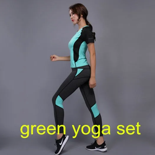 Women's Sportswear Yoga Set Fitness Gym Clothes Running Tennis Shirt AND Pants Yoga Leggings Jogging Workout Sport Suit