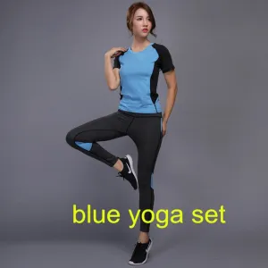 Women's Sportswear Yoga Set Fitness Gym Clothes Running Tennis Shirt AND Pants Yoga Leggings Jogging Workout Sport Suit