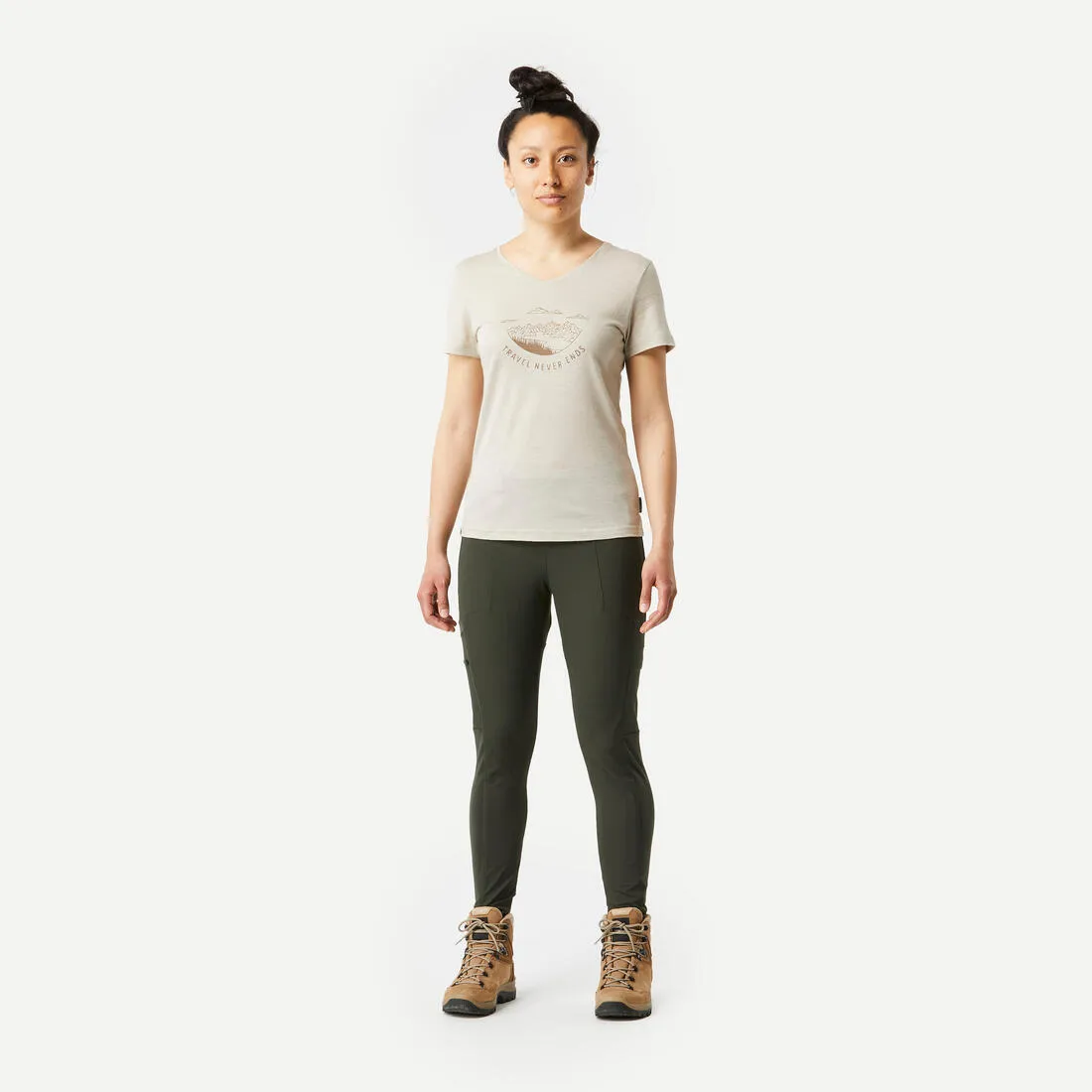 Women's Travel Trekking Reinforced & Multi-Pocket Leggings | TRAVEL 500