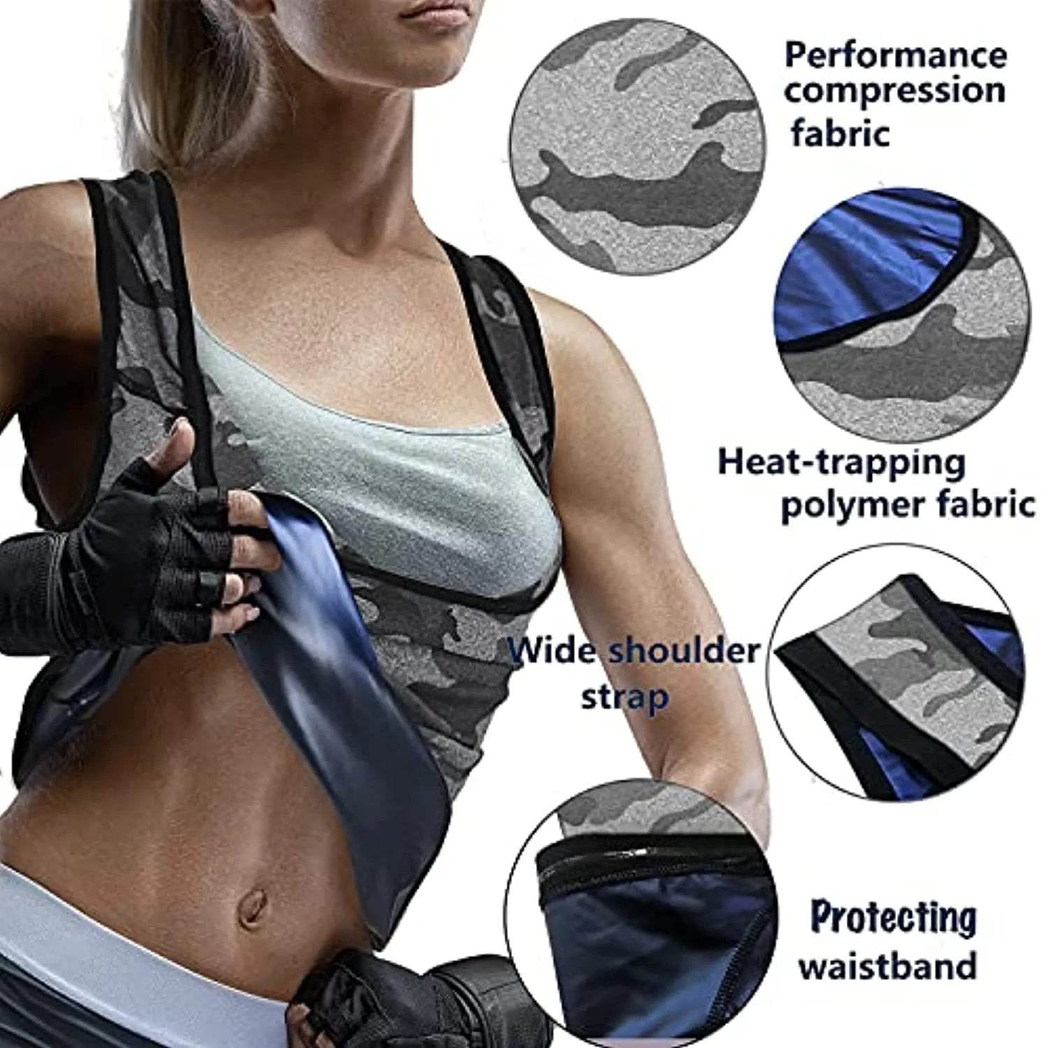 Women's Workout Tank Top Sauna Vest Sweat Enhancing Waist Trainer Slimming Body Shaper Gym Fitness Polymer Shirt