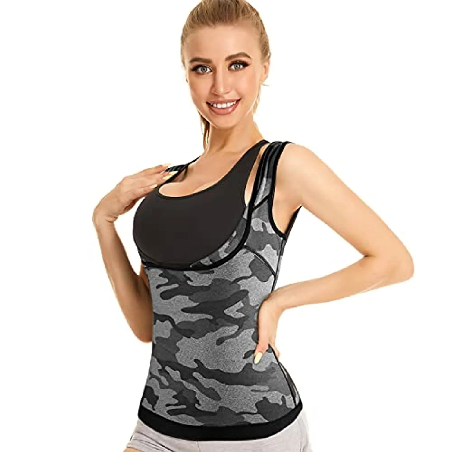 Women's Workout Tank Top Sauna Vest Sweat Enhancing Waist Trainer Slimming Body Shaper Gym Fitness Polymer Shirt