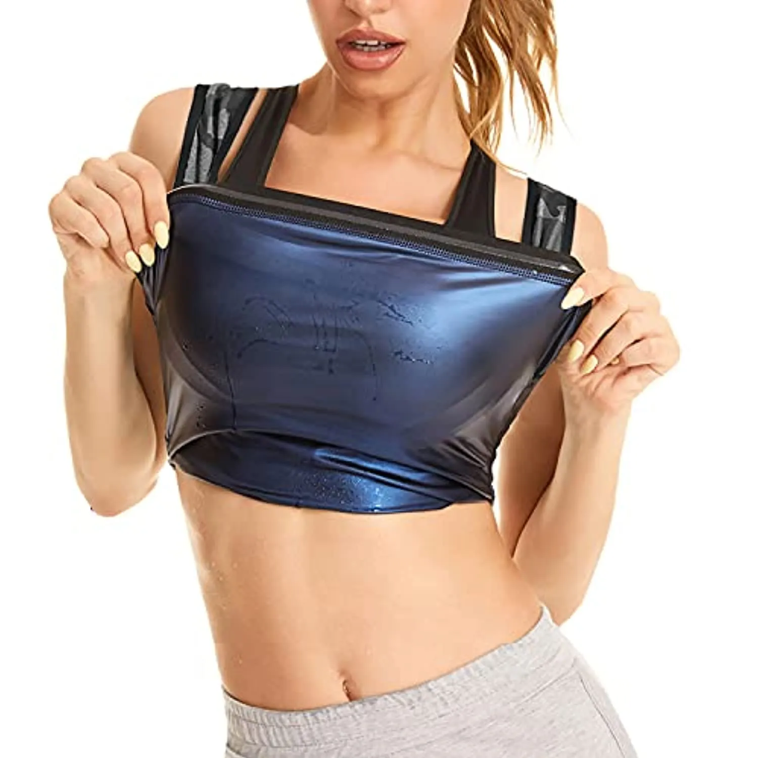 Women's Workout Tank Top Sauna Vest Sweat Enhancing Waist Trainer Slimming Body Shaper Gym Fitness Polymer Shirt
