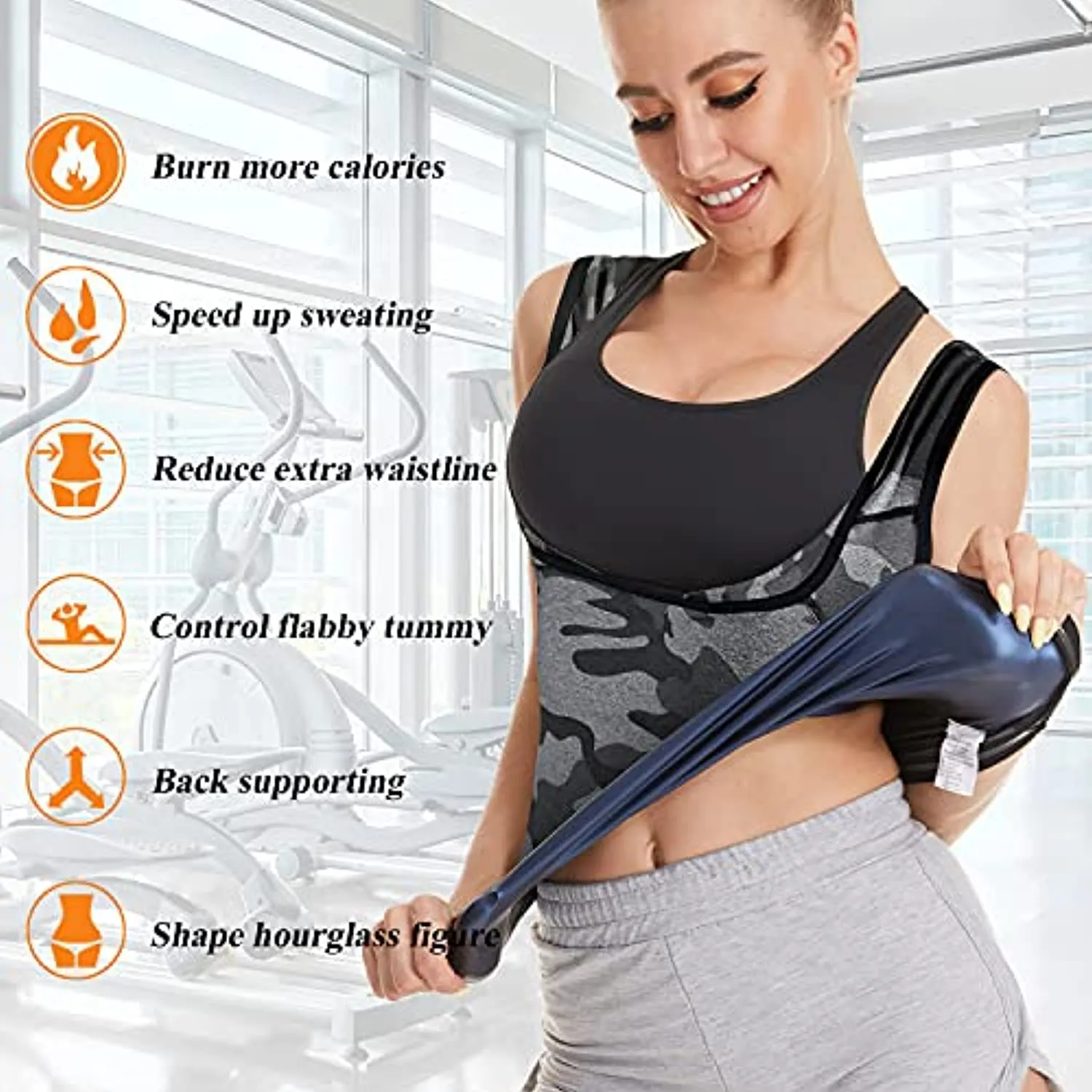 Women's Workout Tank Top Sauna Vest Sweat Enhancing Waist Trainer Slimming Body Shaper Gym Fitness Polymer Shirt