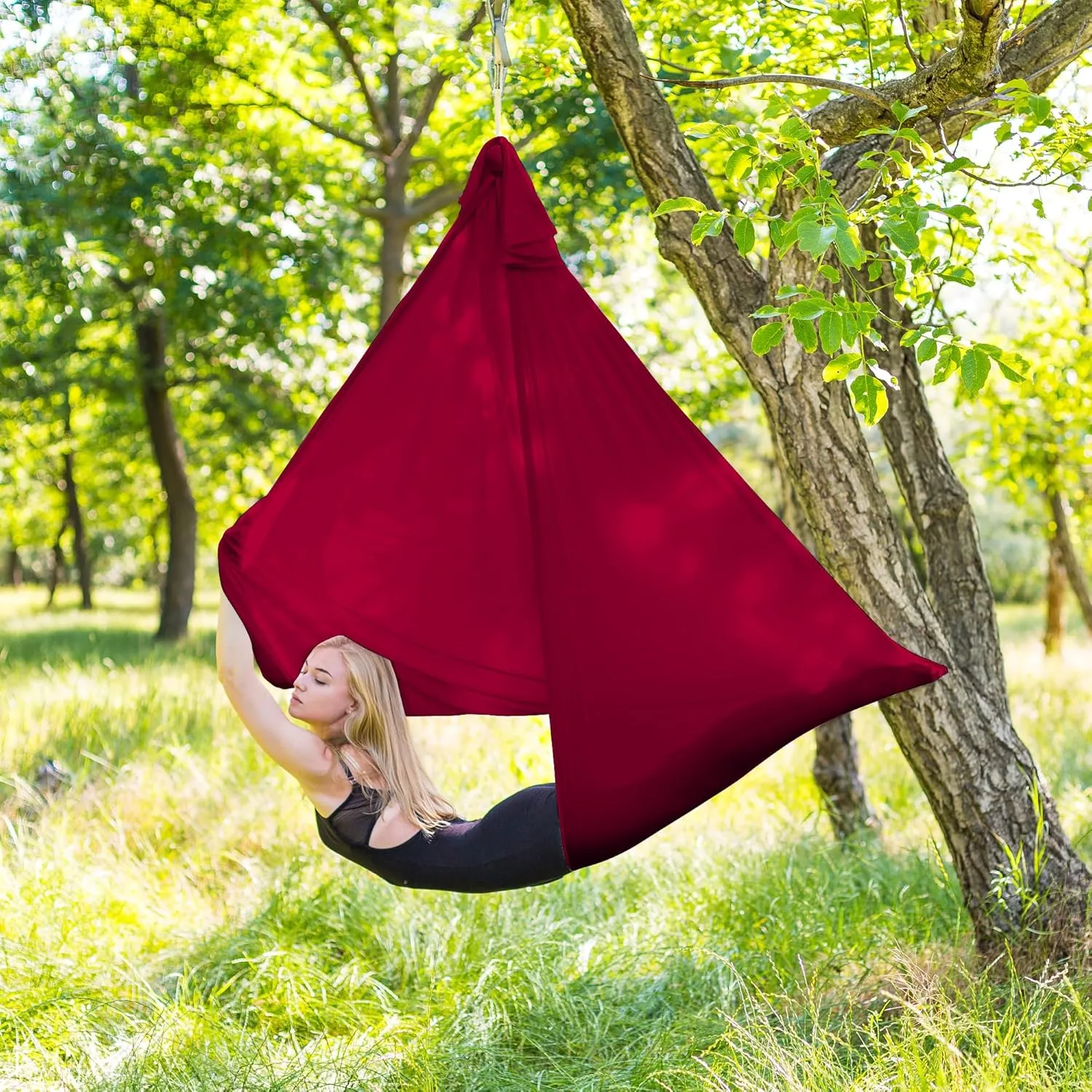 Yoga Hammock Kit for Fitness Anti Gravity Fabrics with Low Stretch Nylon Fabric & Included Hardware for Aerial Dance