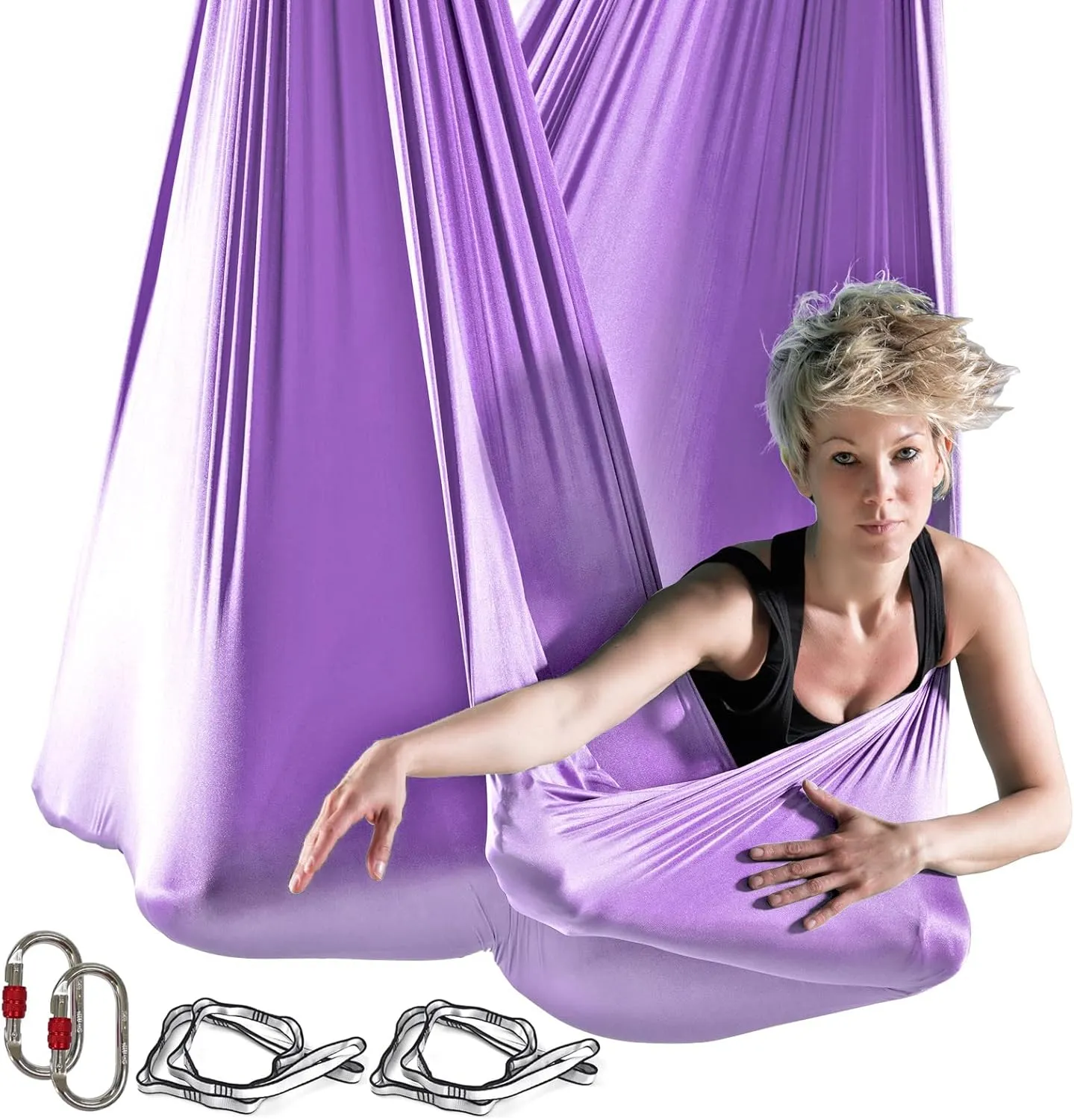 Yoga Hammock Kit for Fitness Anti Gravity Fabrics with Low Stretch Nylon Fabric & Included Hardware for Aerial Dance