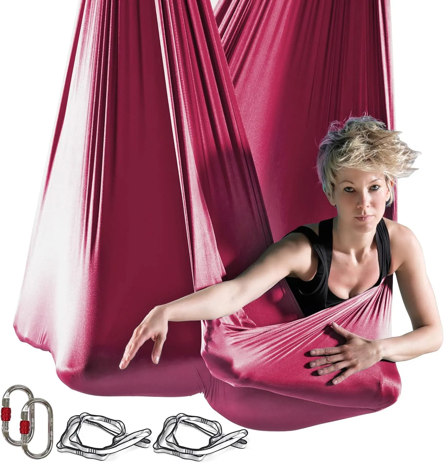 Yoga Hammock Kit for Fitness Anti Gravity Fabrics with Low Stretch Nylon Fabric & Included Hardware for Aerial Dance