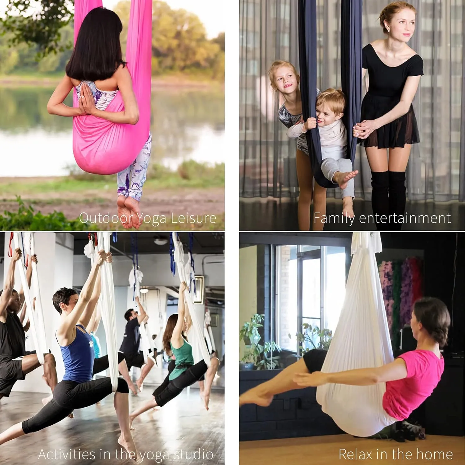 Yoga Hammock Kit for Fitness Anti Gravity Fabrics with Low Stretch Nylon Fabric & Included Hardware for Aerial Dance