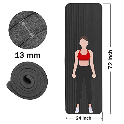 Yoga Mat - 13MM Thick High Density NBR Eco Friendly Non Slip Exercise & Fitness Mat for Mens and Women All Types of Yoga, Pilates Funko Pop! Keychain (72"inch x 24" inchx 13mm) (12MM, Black)