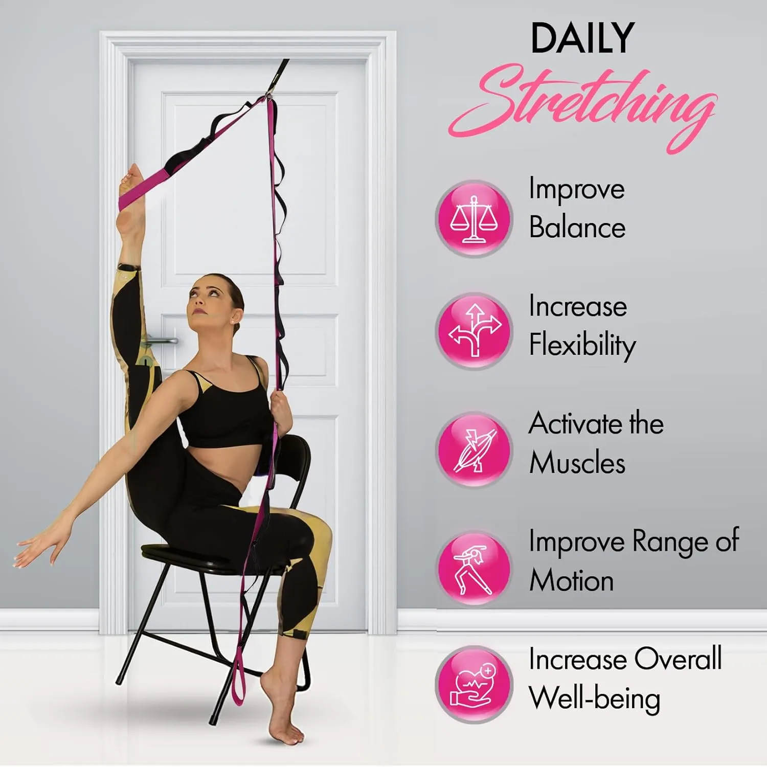 Yoga Stretching Strap with 10 Loops and Door Anchor