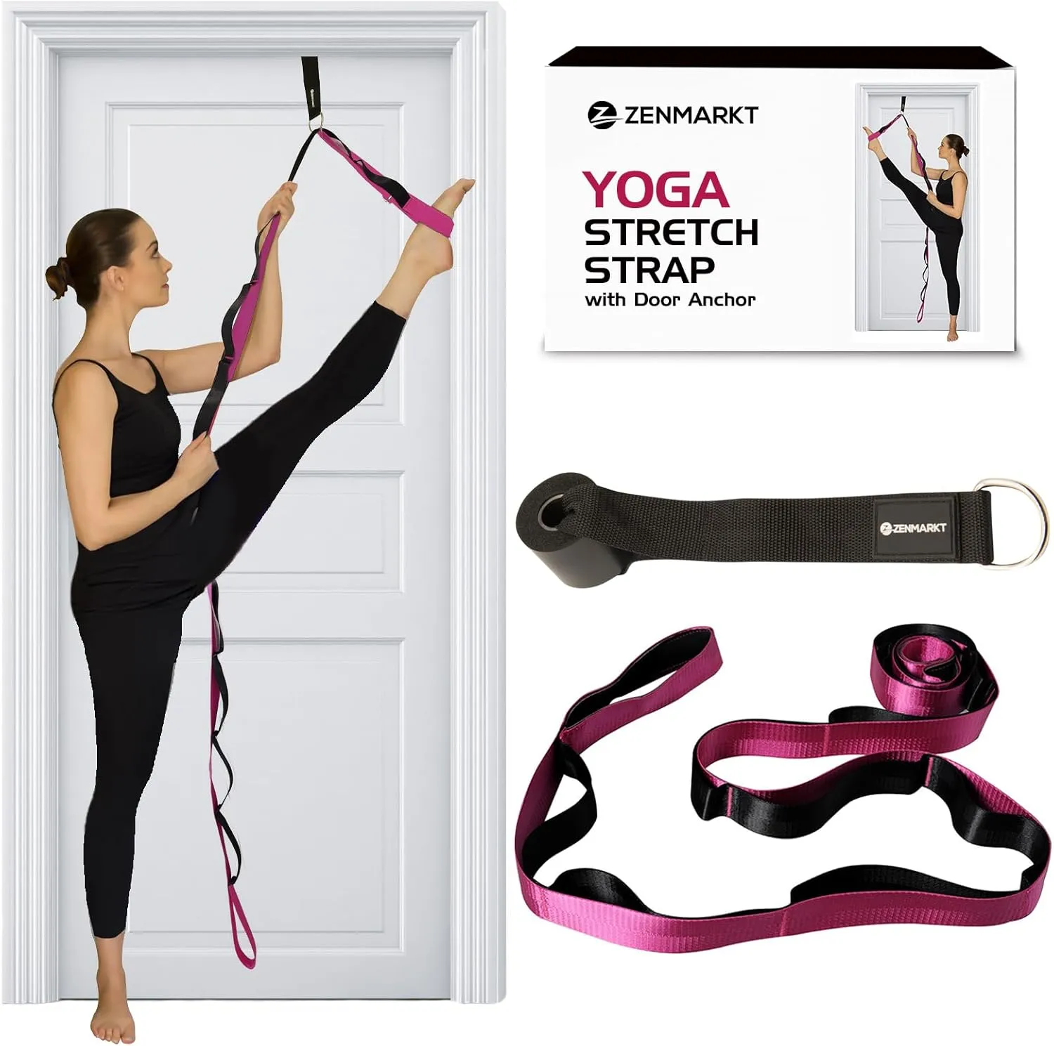 Yoga Stretching Strap with 10 Loops and Door Anchor