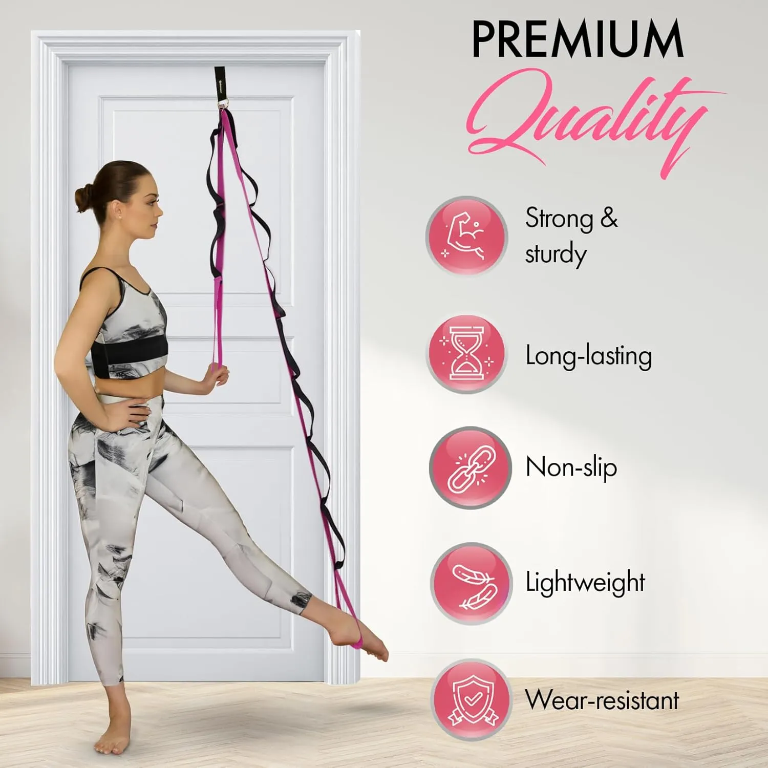 Yoga Stretching Strap with 10 Loops and Door Anchor