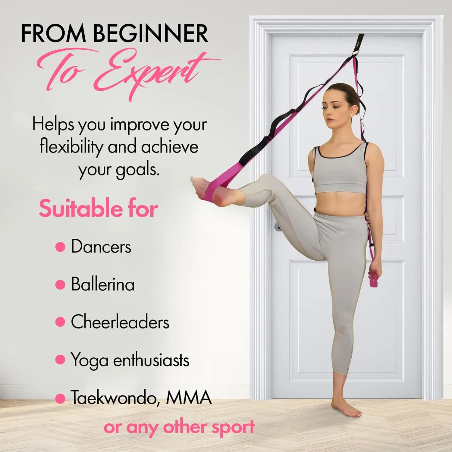 Yoga Stretching Strap with 10 Loops and Door Anchor