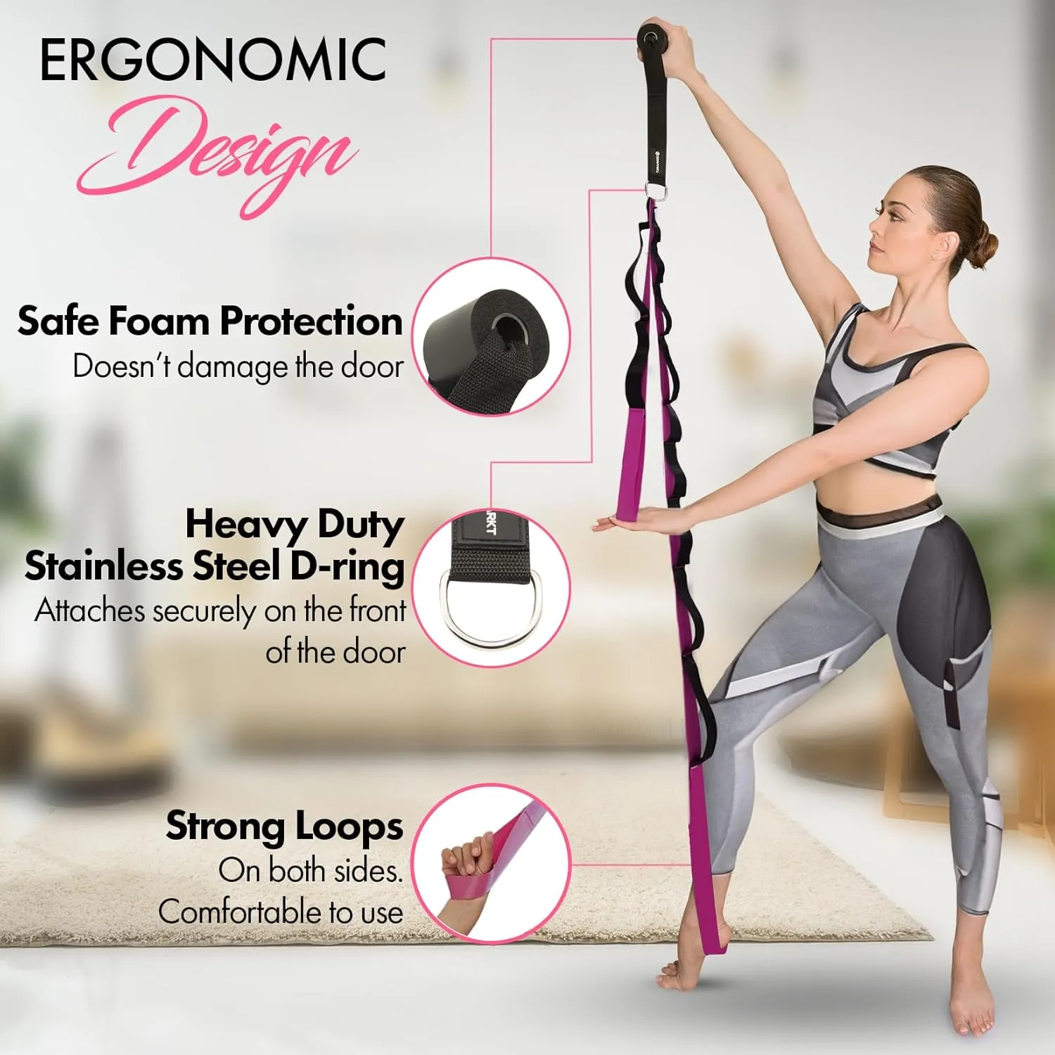 Yoga Stretching Strap with 10 Loops and Door Anchor